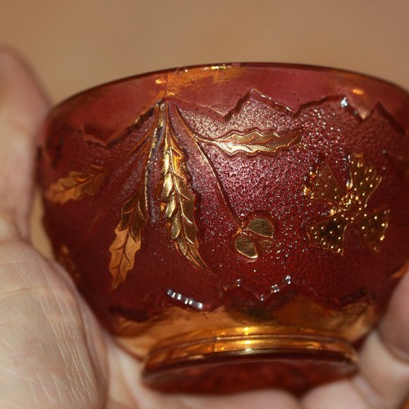 Vintage Red Cranberry and Gold Hand Painted Raised Detail Glass Tea Cup - Picture 2 of 3